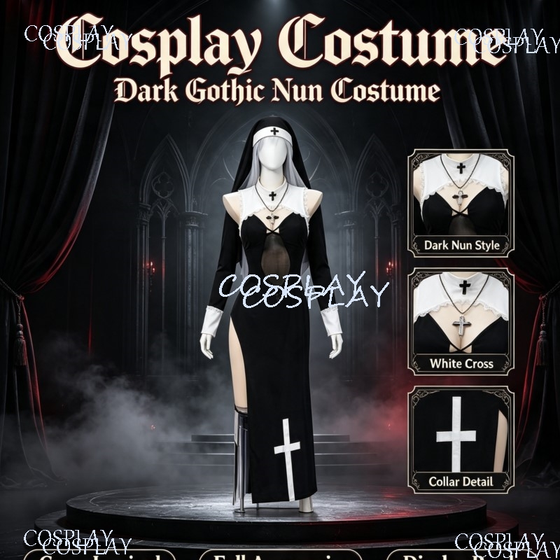 Anime Cosplay Nun - High Slit Uniform Suit For Halloween