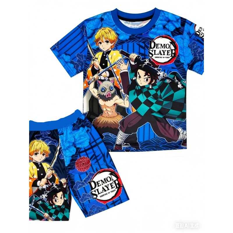 Demon Slayer Kids T-shirt Shor - Anime Cosplay Tanjiro 评论和价格