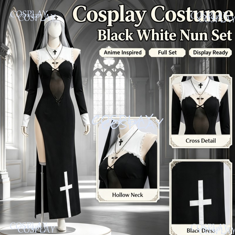 High Slit Uniform Suit For Hal - Anime Cosplay Nun 评论和价格