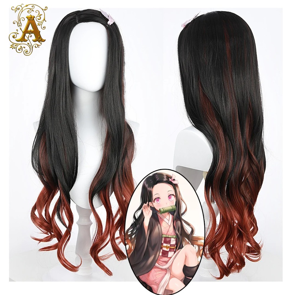 Black Dark Red Gradient Color  - Anime Cosplay Long Black Hair 评论和价格