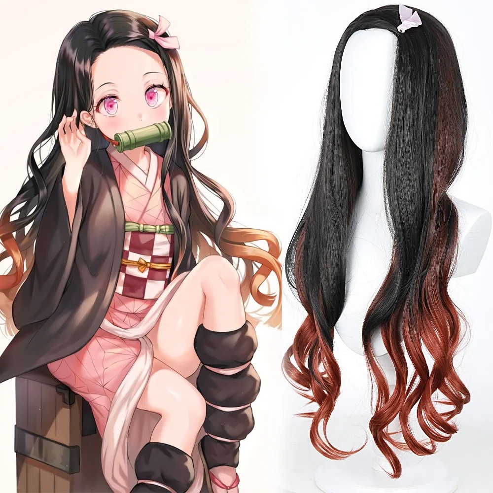 Black Dark Red Gradient Color  - Anime Cosplay Long Black Hair 评论和价格