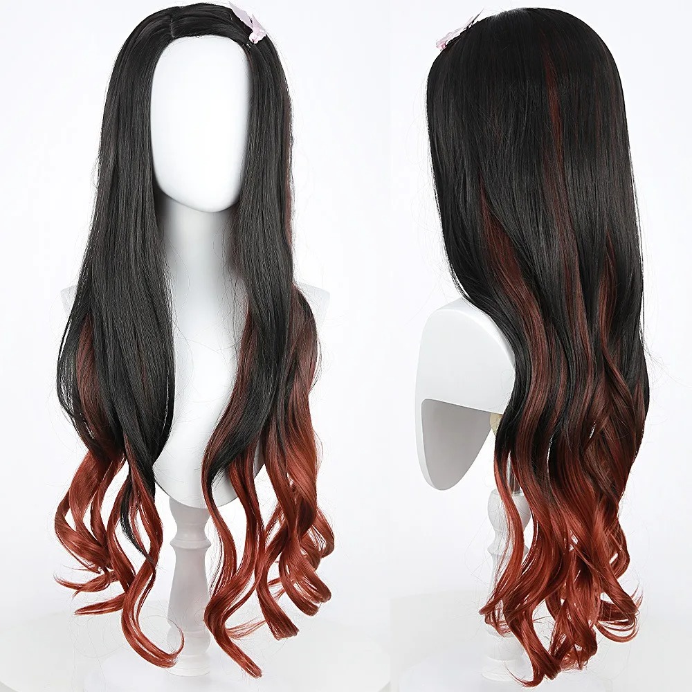 Black Dark Red Gradient Color  - Anime Cosplay Long Black Hair 评论和价格